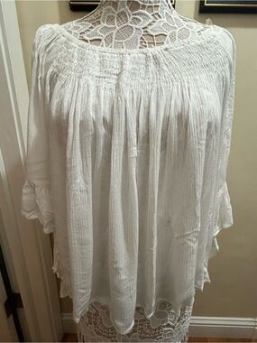 SHINESTAR Large White Smocked Ruffled Bell Sleeve